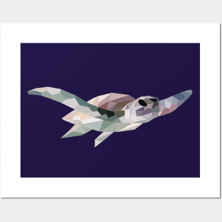 Geometric Swimming Sea Turtle Posters and Art